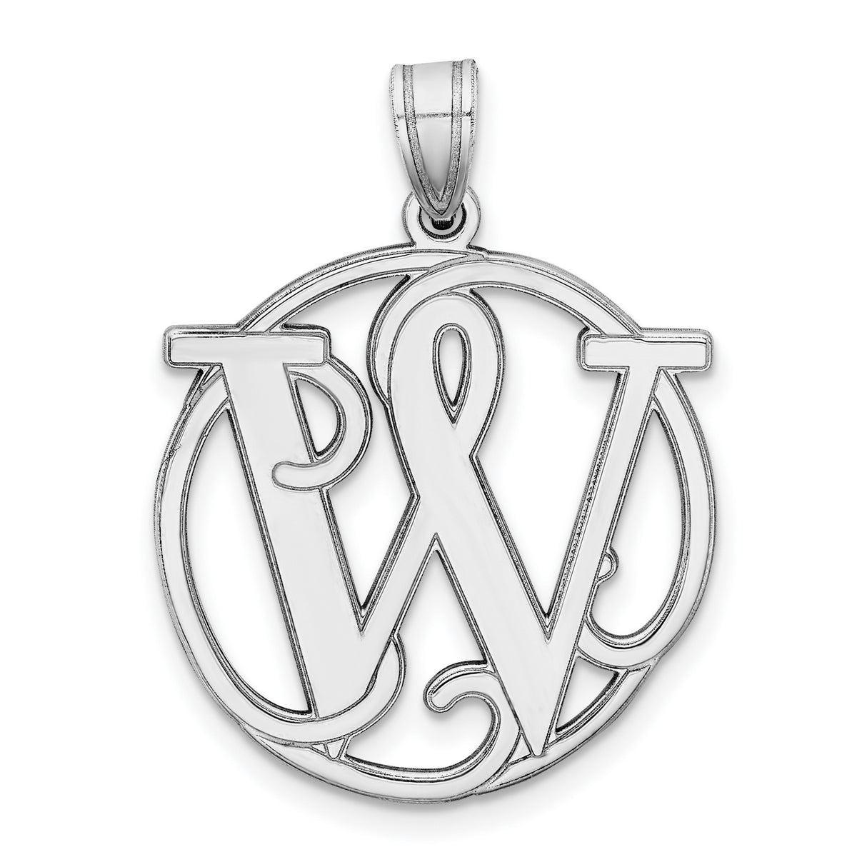 Sterling Silver Pendant with Interlocking Script Letter W in Round Frame