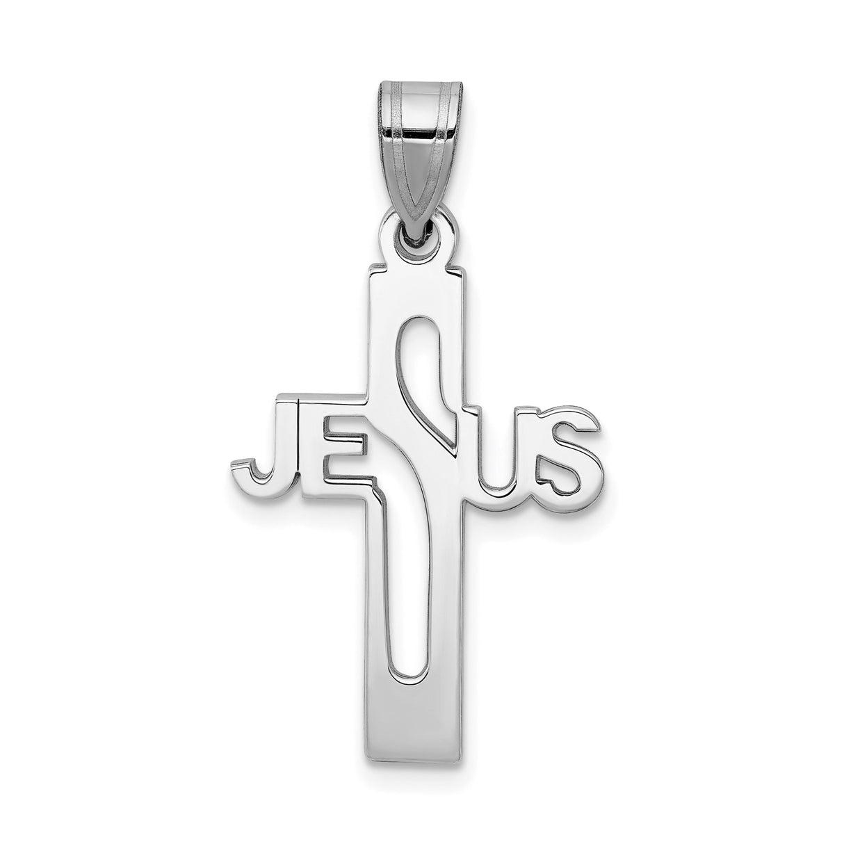 Sterling Silver Cross Pendant with Jesus, Vertical Cutout Religious Design for Men and Women