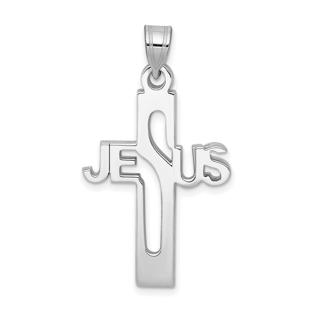 Sterling Silver Cross Pendant with Mirror Finish, Bold Clean Edges, Modern Religious Design