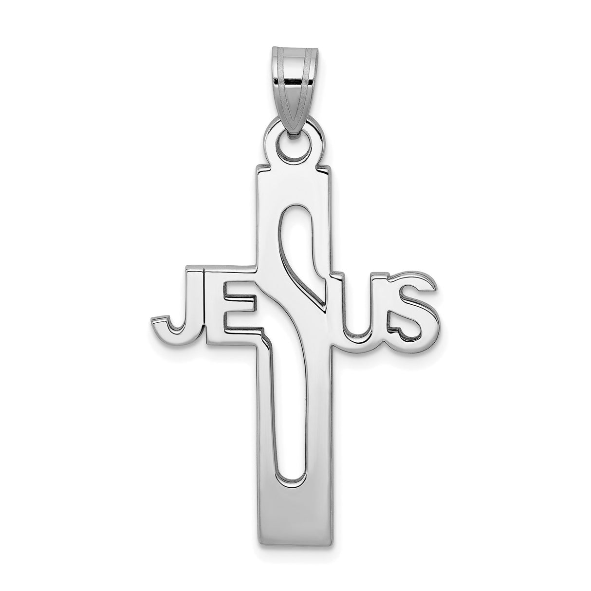 Sterling Silver Cross Pendant, Polished Modern Christian Design, Unisex Religious Charm