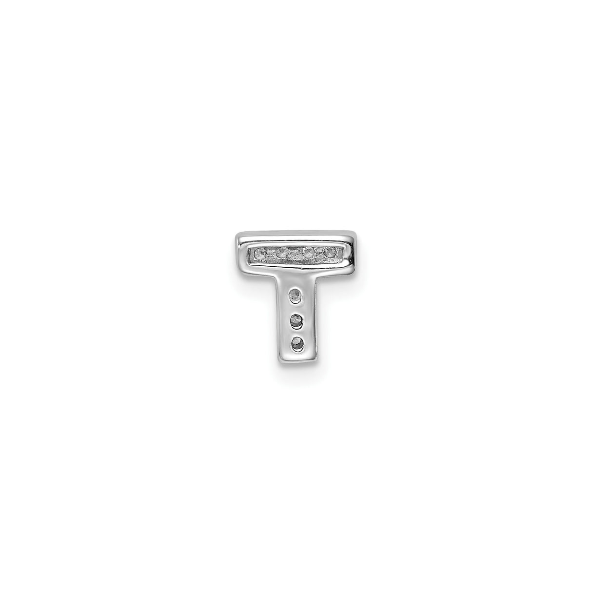 Sterling Silver Letter T Pendant with Cubic Zirconia, Block Style Monogram Charm