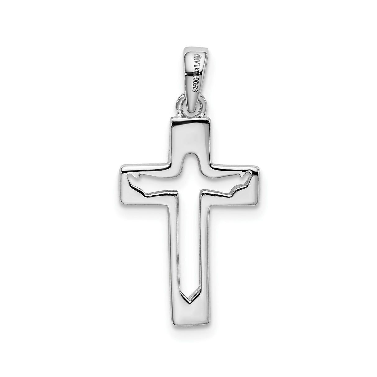 Sterling Silver Cross Pendant with Polished Jesus Silhouette, Minimalist Religious Design