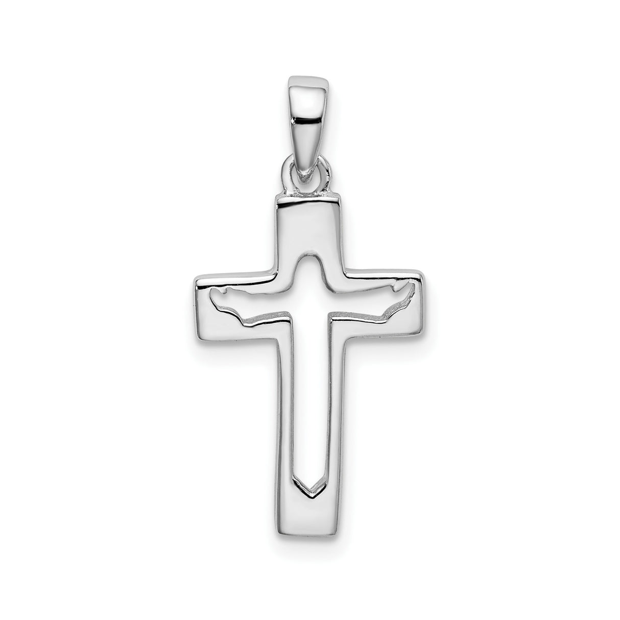Sterling Silver Cross Pendant with Polished Jesus Silhouette, Minimalist Religious Design