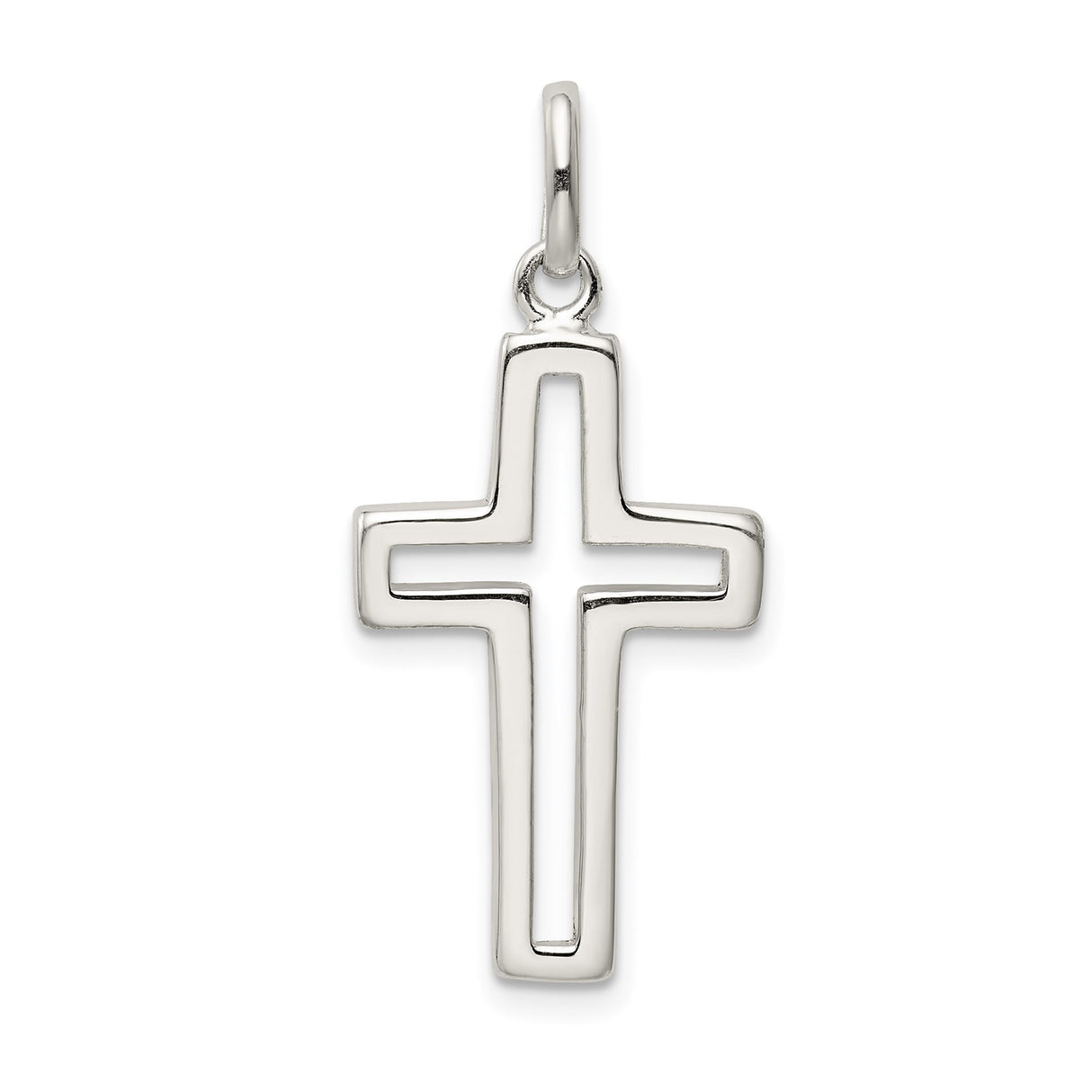 Sterling Silver Cross Pendant with Openwork Design, Sleek Minimalist Faith Jewelry