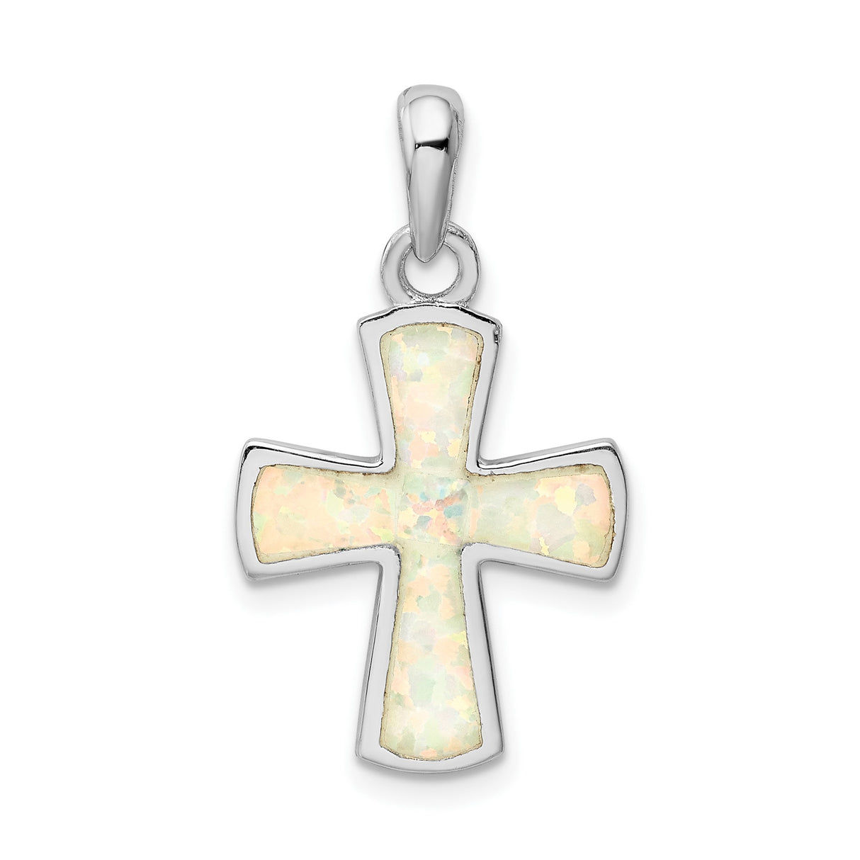 Sterling Silver Cross Pendant with Created Opal, Modern Religious Design, Unisex