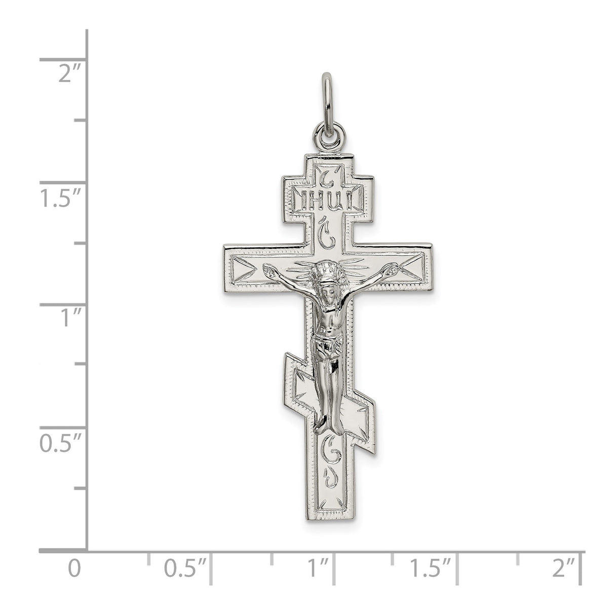 Sterling Silver Orthodox Cross Pendant with Dimensional Crucifix and Textured Design