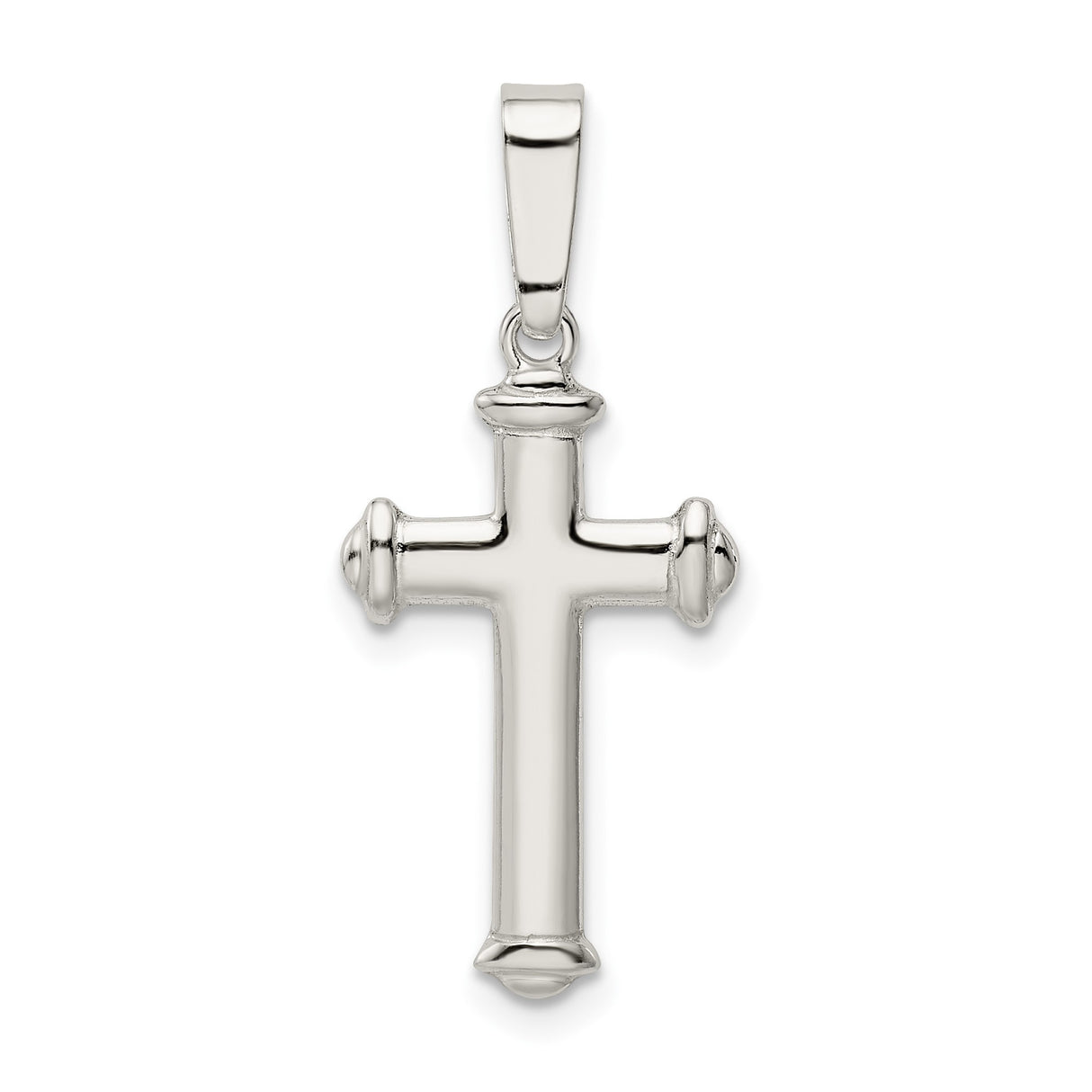 Sterling Silver Cross Pendant with Polished Domed Arms, Latinate Religious Design