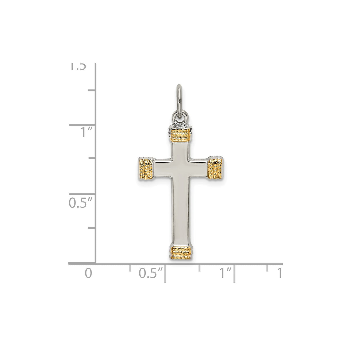 Sterling Silver Two-Tone Cross Pendant with Rope Texture, Religious Unisex Design