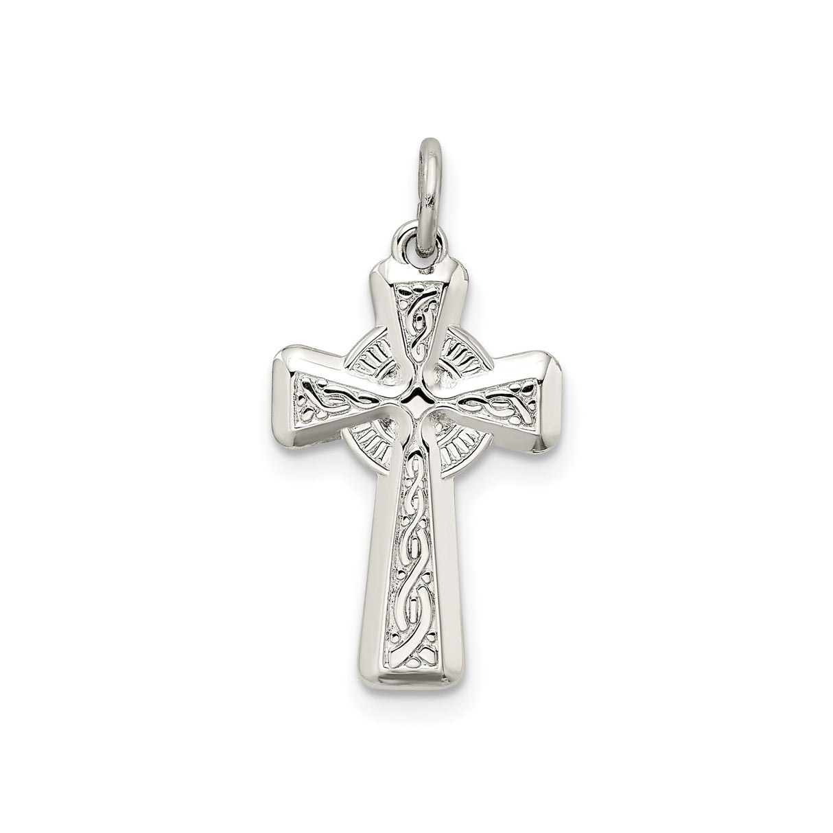Sterling Silver Celtic Cross Pendant with Interwoven Design and Polished Beveled Edges