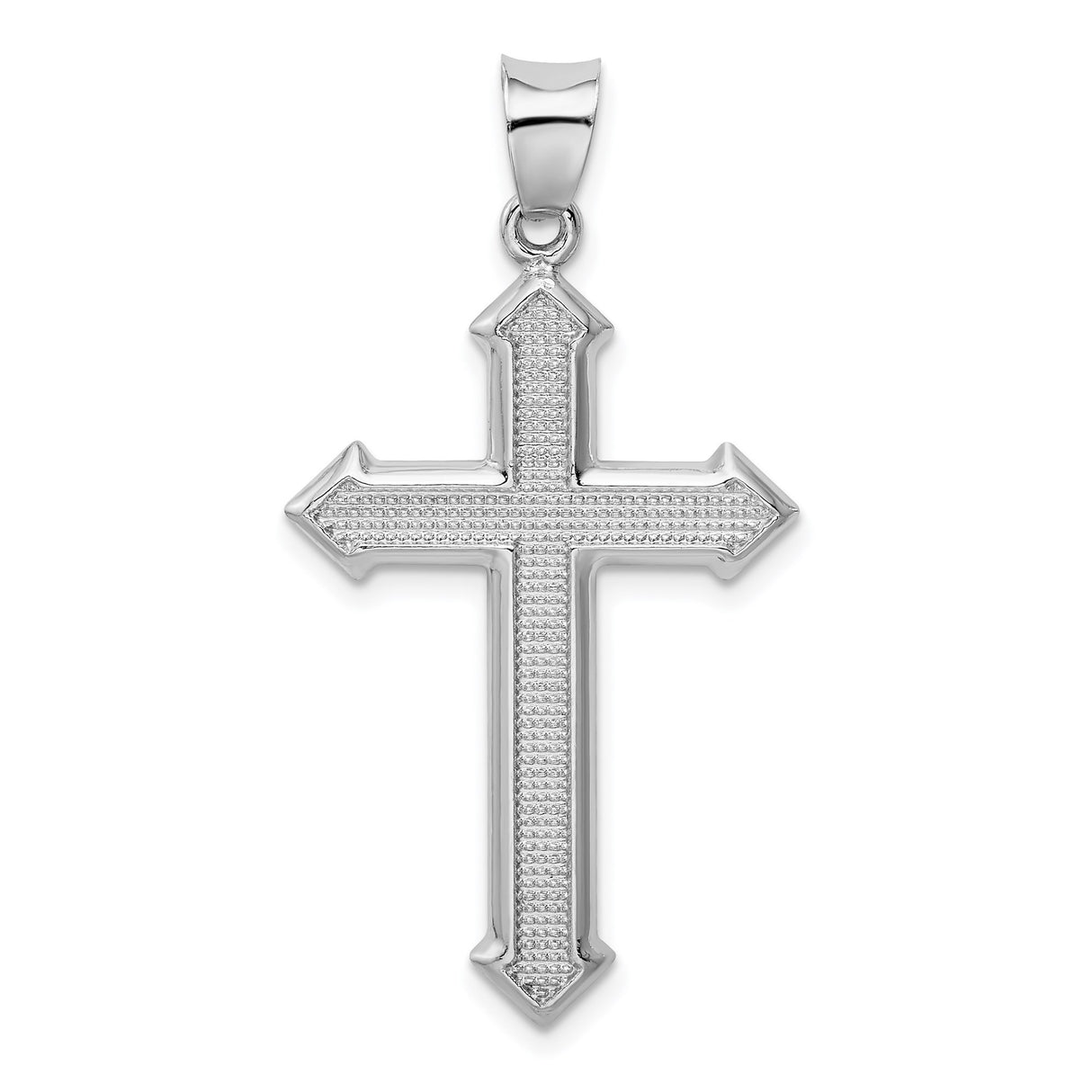 Sterling Silver Cross Pendant with Textured Design, High Polish Finish, Modern Faith Jewelry