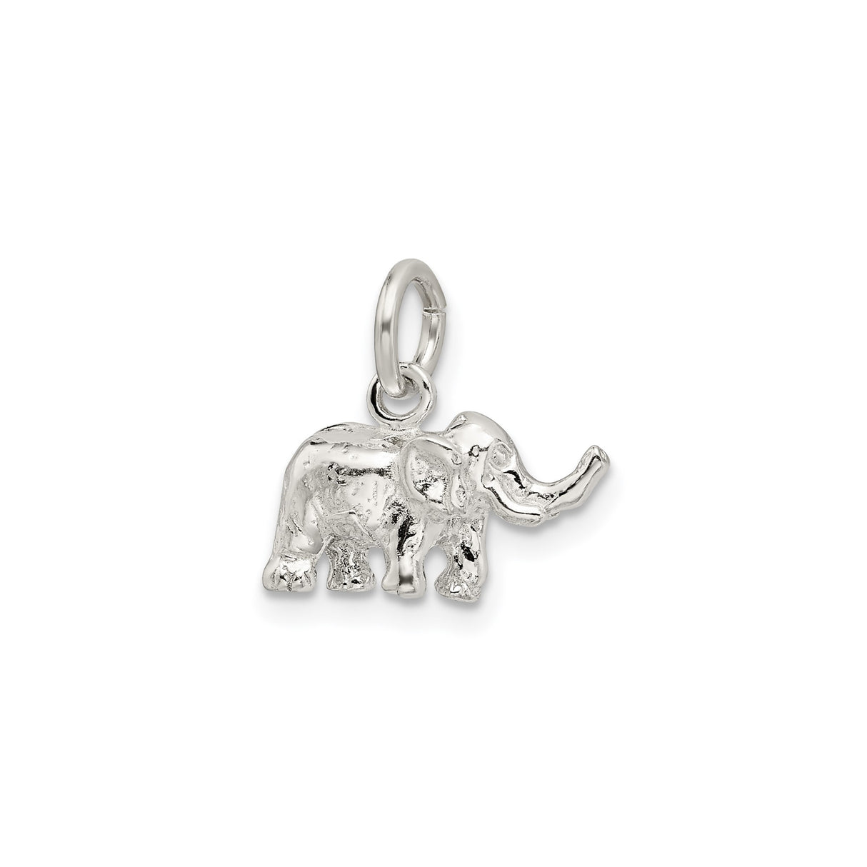 Sterling Silver Elephant Charm Pendant with Raised Trunk, Symbol of Good Luck and Strength