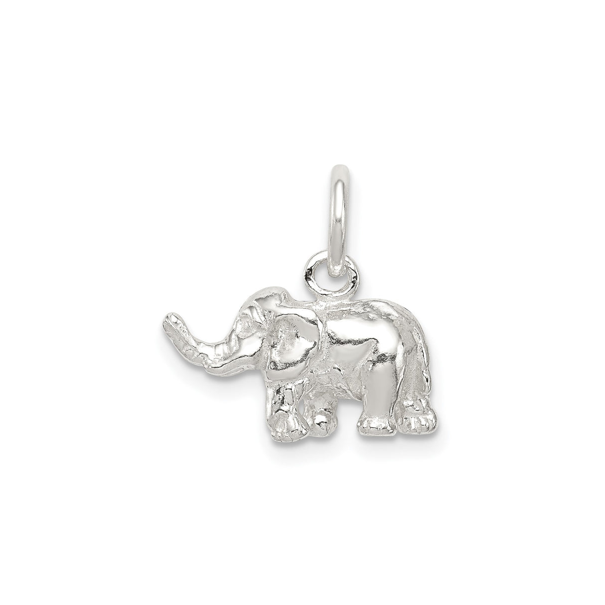 Sterling Silver Elephant Charm Pendant with Raised Trunk, Symbol of Good Luck and Strength