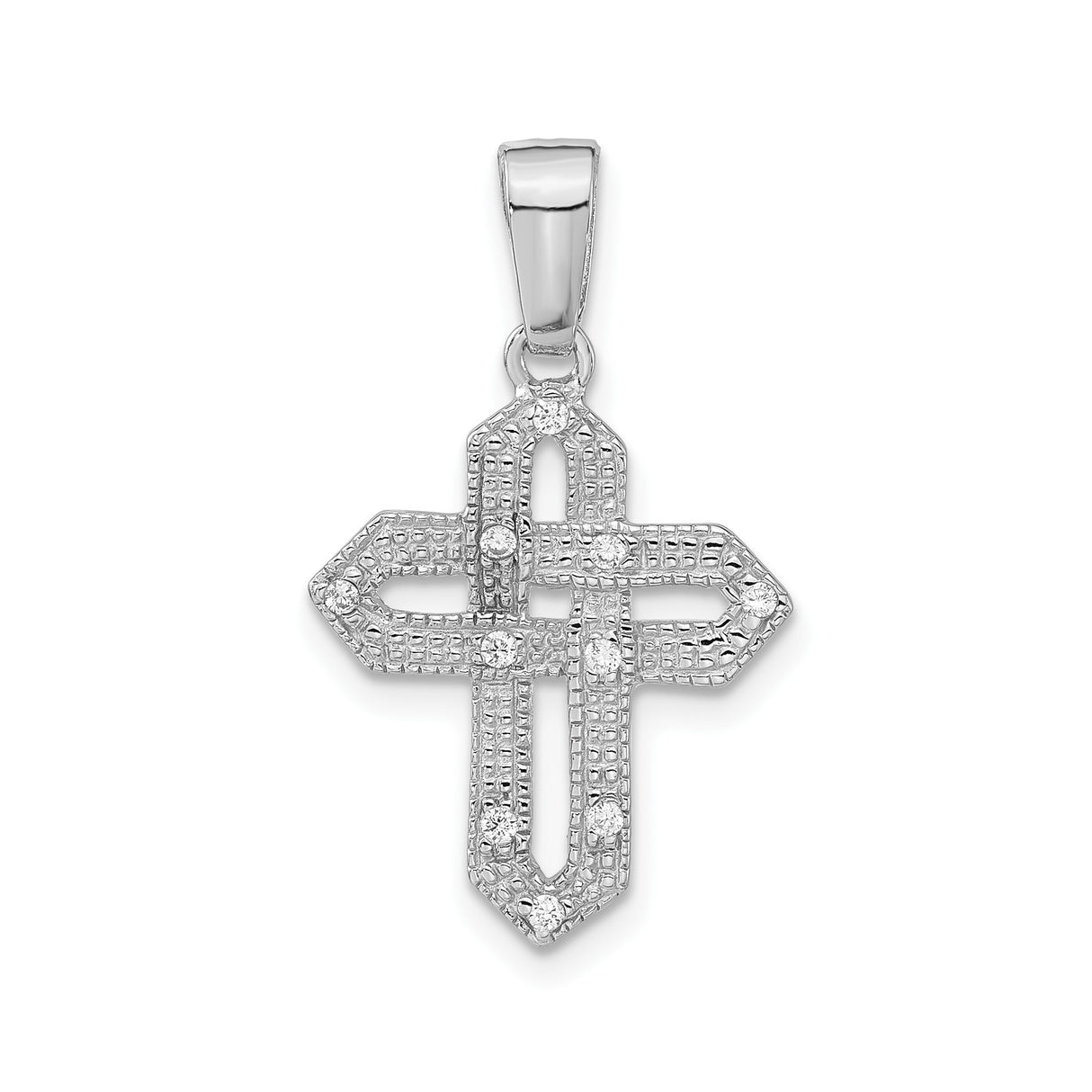 Sterling Silver Cross Pendant with Cubic Zirconia, Woven Openwork Faith Design