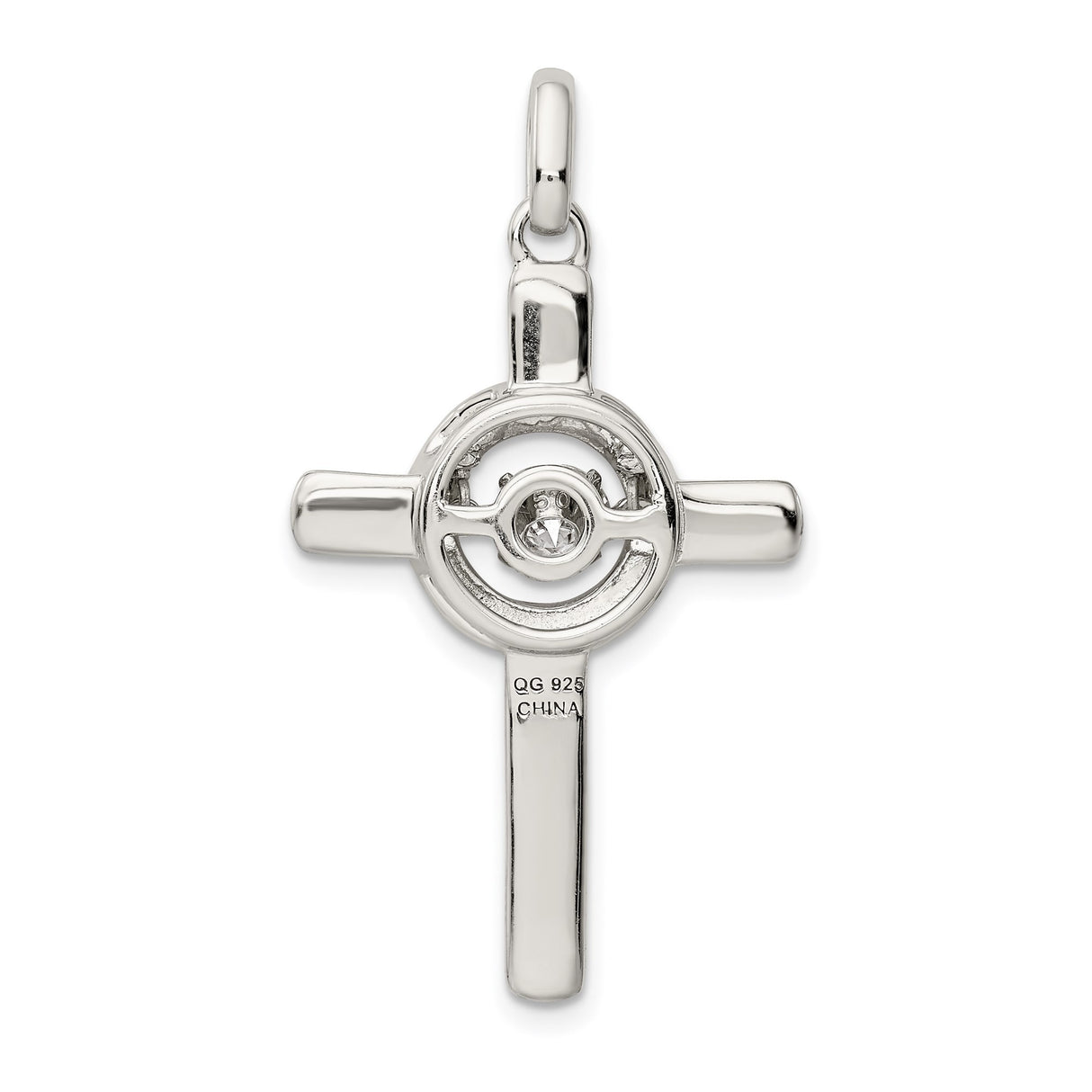 Sterling Silver Cross Pendant with Cubic Zirconia, Rope Texture and Halo Design