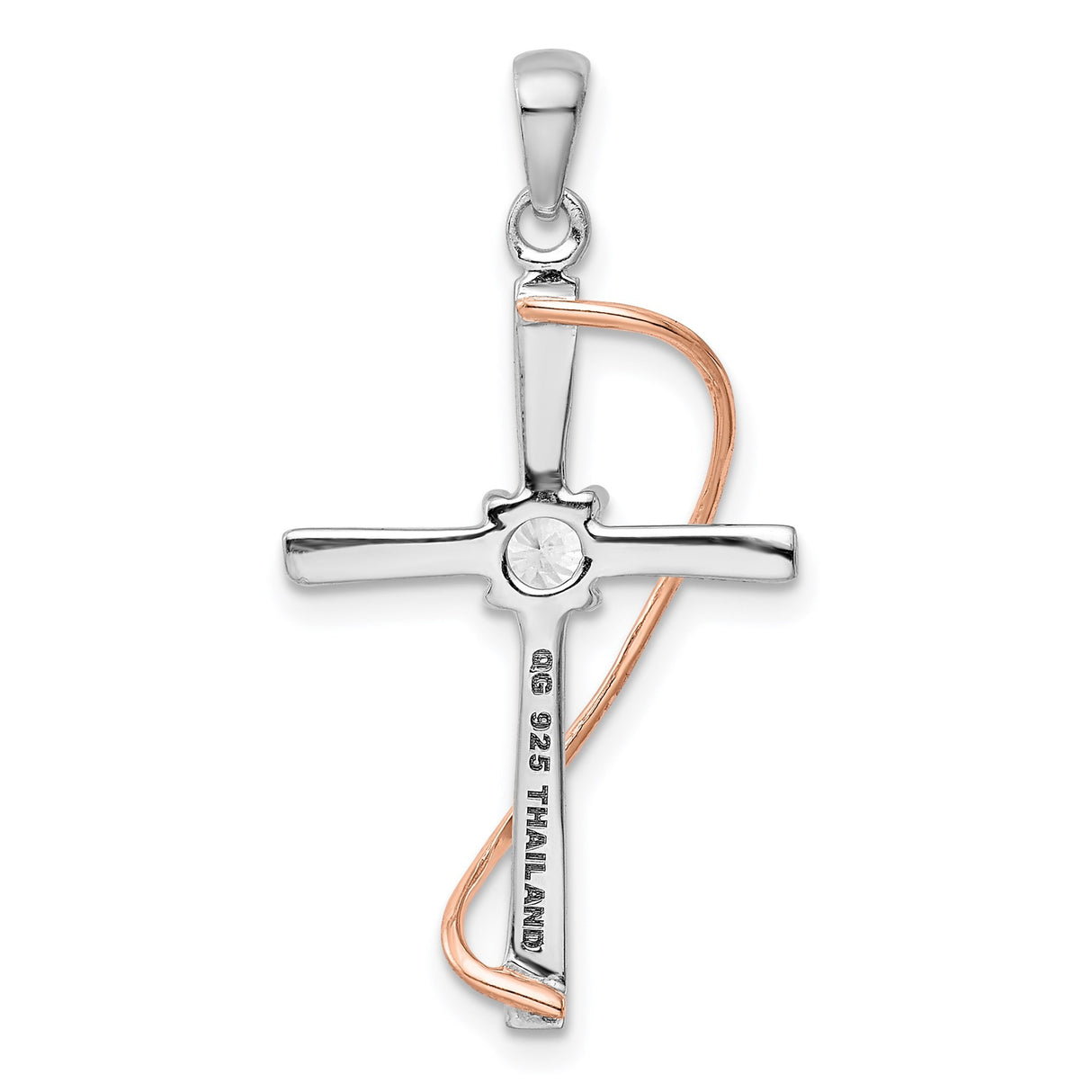 Sterling Silver Cross Pendant with Cubic Zirconia, Rose Gold Accents, Christian Jewelry for Men and Women
