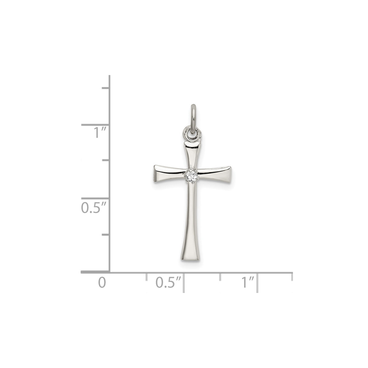 Sterling Silver Cross Pendant with Cubic Zirconia, Polished Minimalist Unisex Spiritual Jewelry