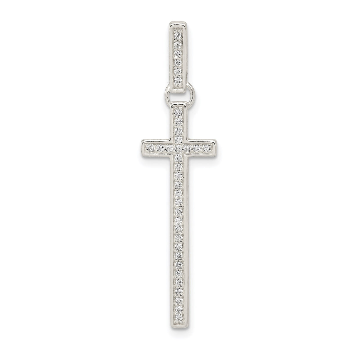 Sterling Silver Cross Pendant with Cubic Zirconia, Minimalist Faith Charm for Men and Women