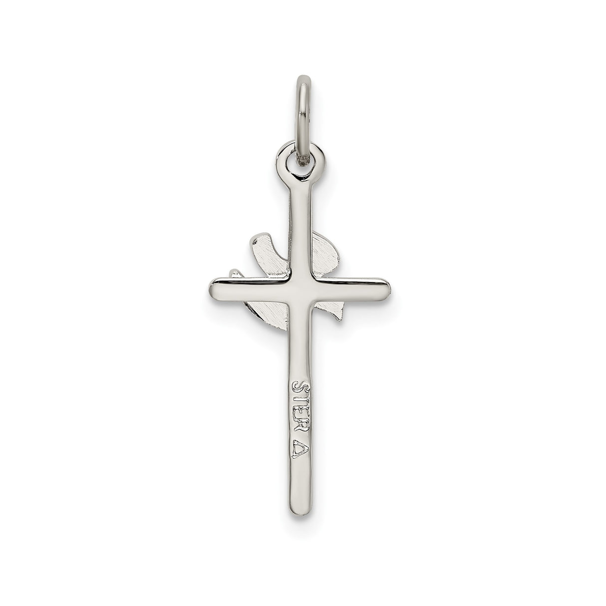 Sterling Silver Cross Pendant with Textured Dove, Satin Finish and Polished Details