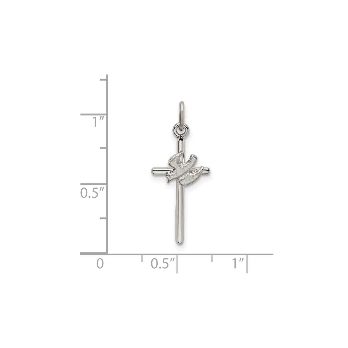 Sterling Silver Cross Pendant with Textured Dove, Satin Finish and Polished Details