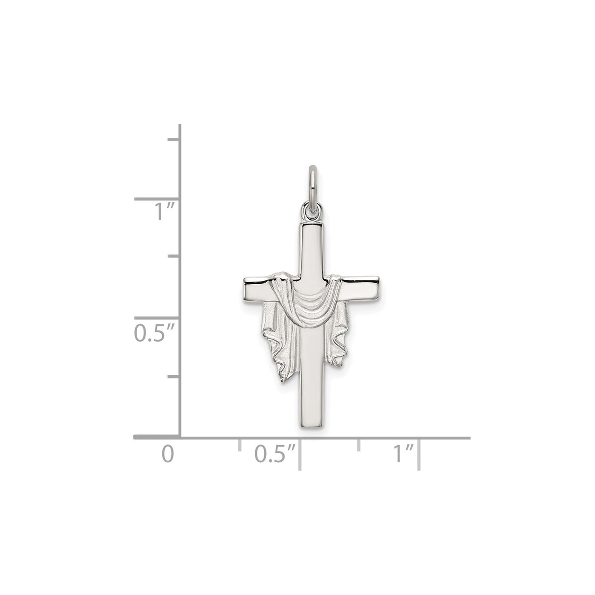 Sterling Silver Cross Pendant with Draped Satin Finish and Polished Detail for Men and Women