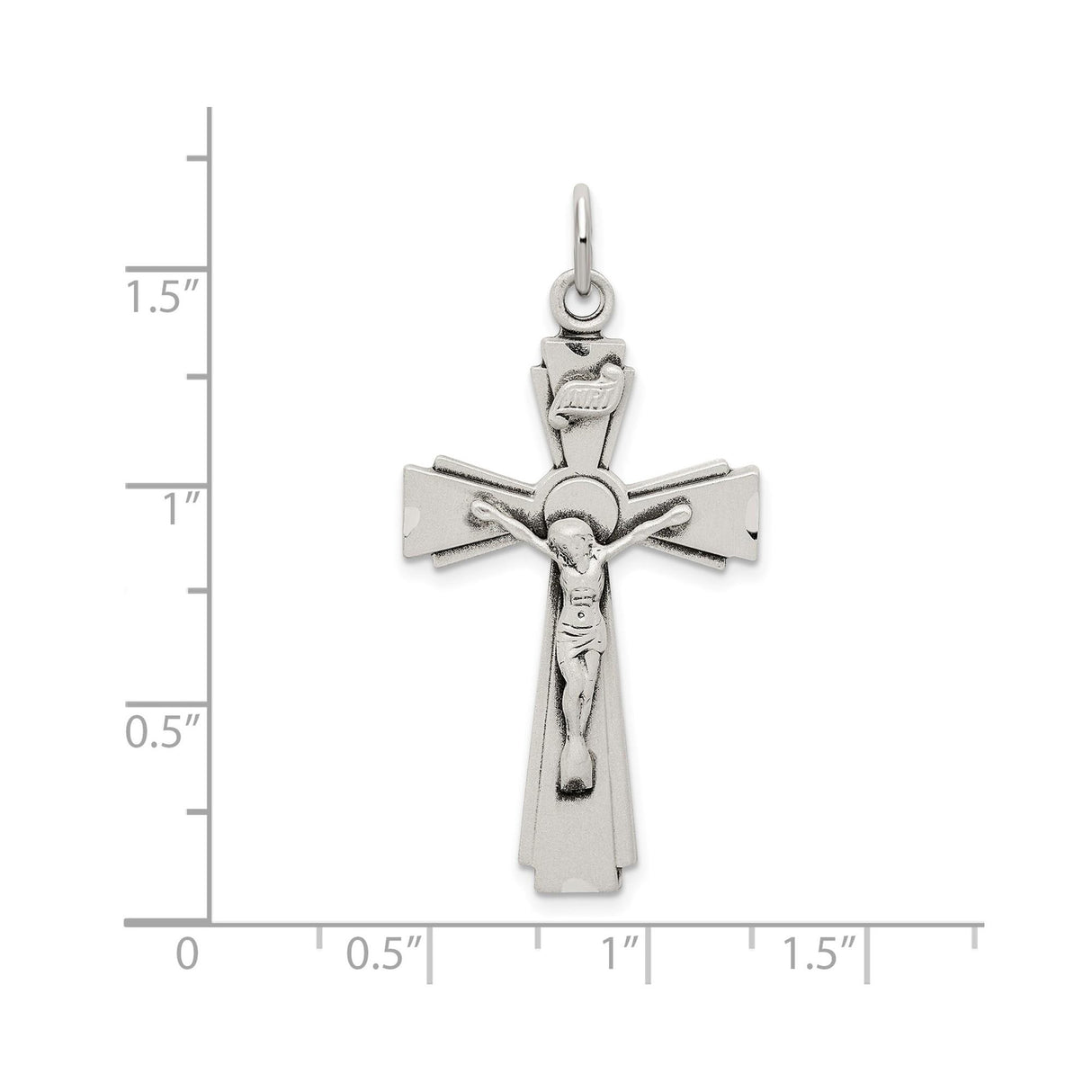Sterling Silver Crucifix Cross Pendant with INRI Jesus Design and Flared Arms