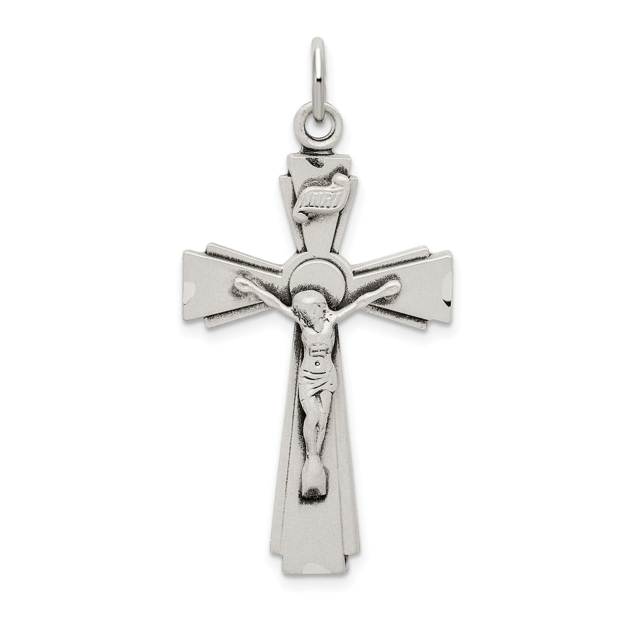 Sterling Silver Crucifix Cross Pendant with INRI Jesus Design and Flared Arms