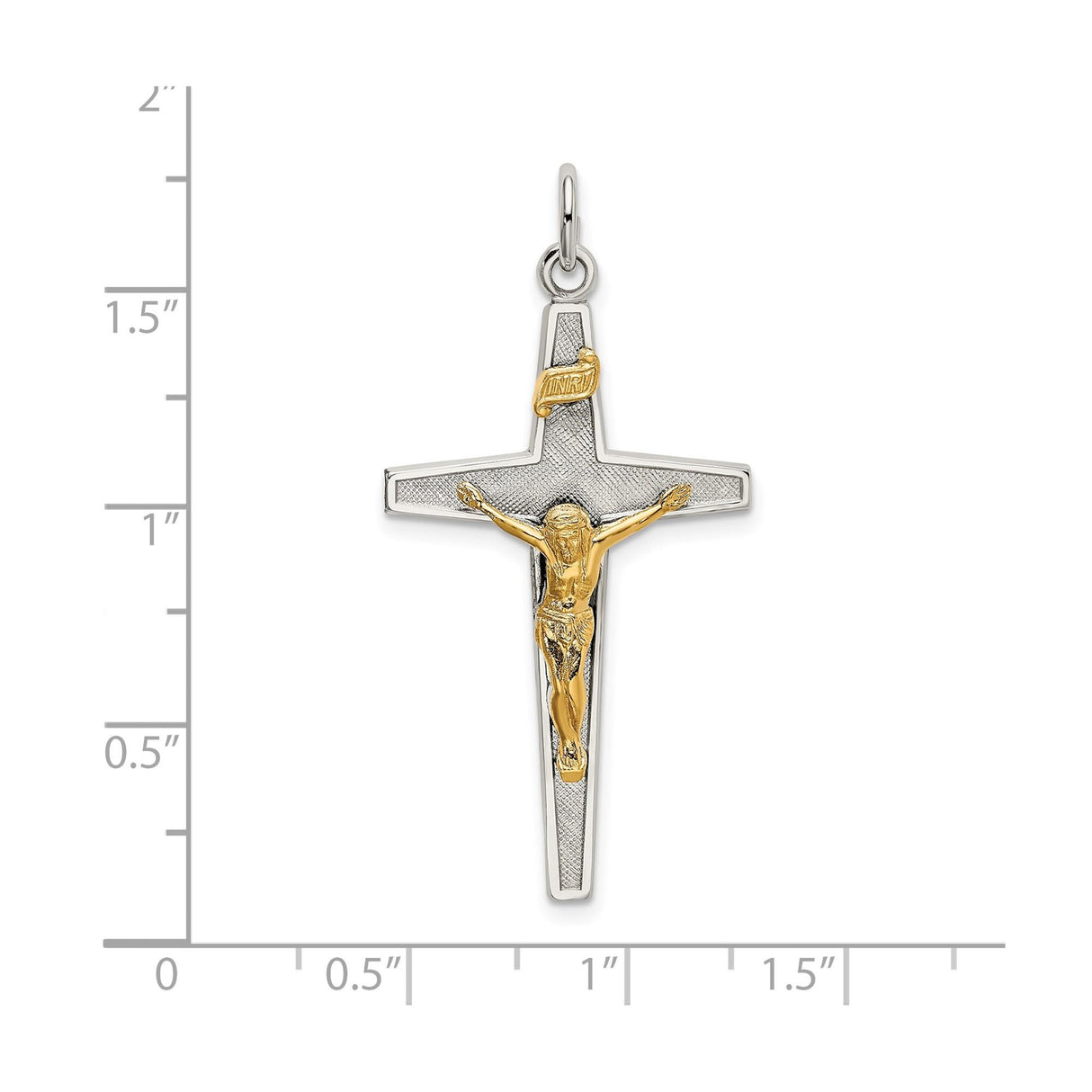 Sterling Silver Crucifix Cross Pendant with 14k Gold Jesus Figure, Religious Christian Style