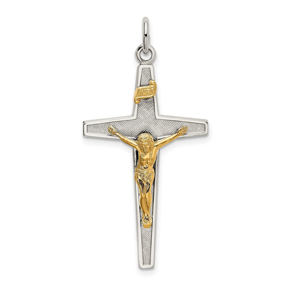 Sterling Silver Crucifix Cross Pendant with 14k Gold Jesus Figure, Religious Christian Style