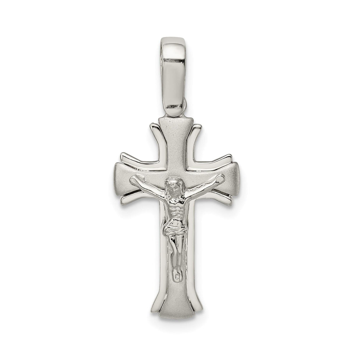 Sterling Silver Crucifix Cross Pendant with Satin and Polished Finish for Men and Women
