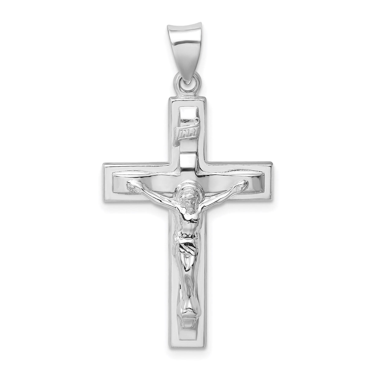 Sterling Silver Crucifix Cross Pendant with INRI Latin Detailing for Men and Women
