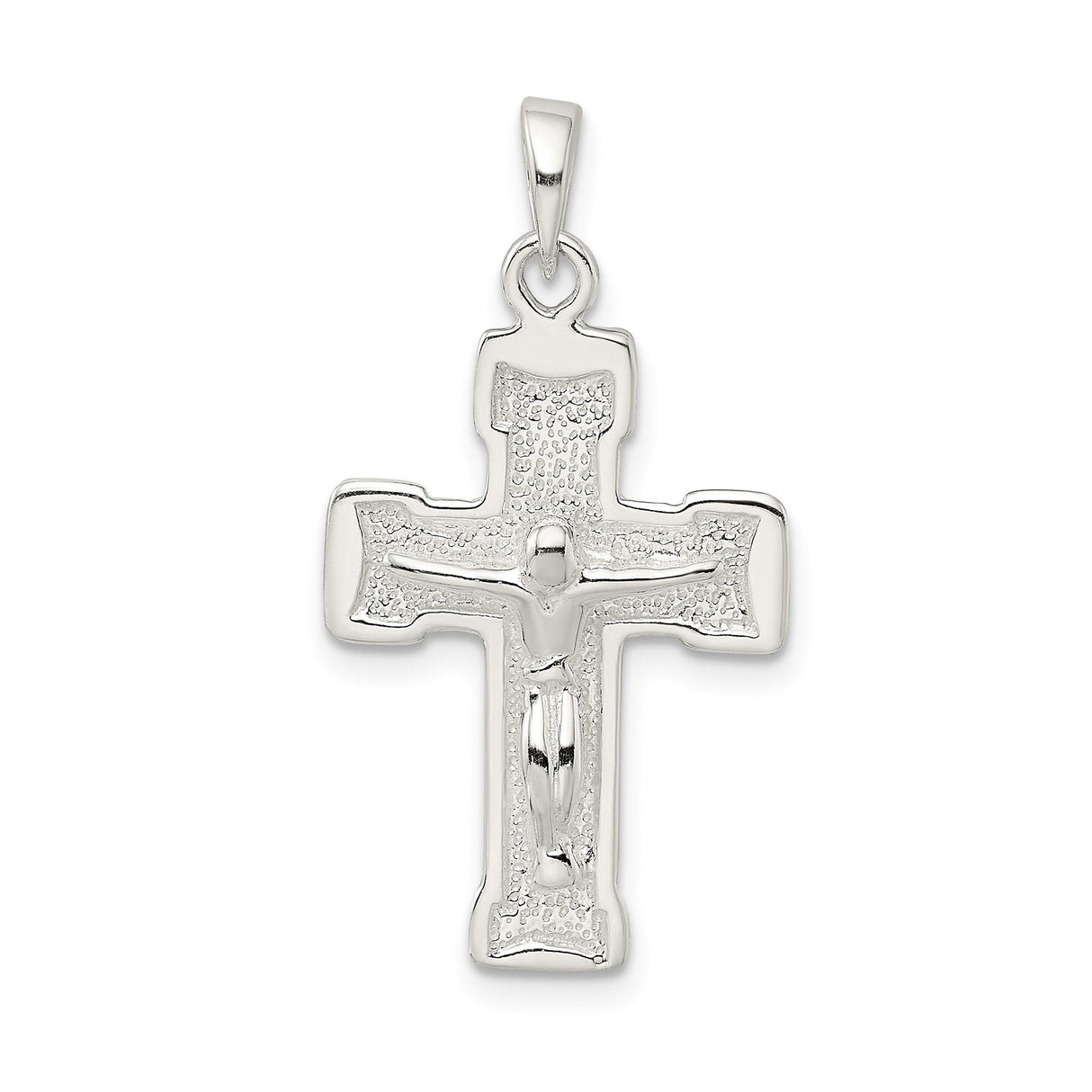 Sterling Silver Crucifix Cross Pendant with Textured and Polished Finish for Men and Women