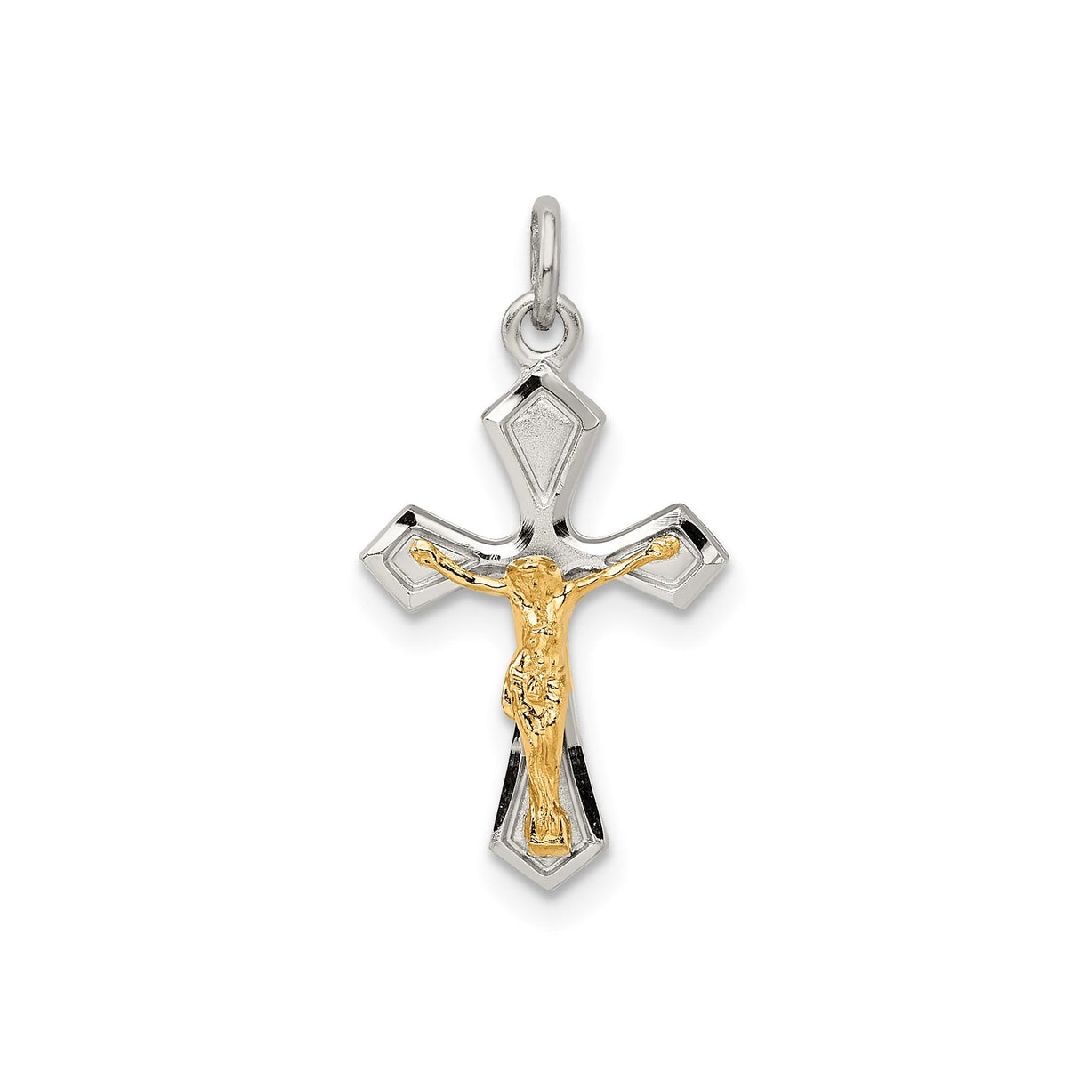 Sterling Silver Crucifix Cross Pendant with Sculpted Jesus and Satin Beveled Finish