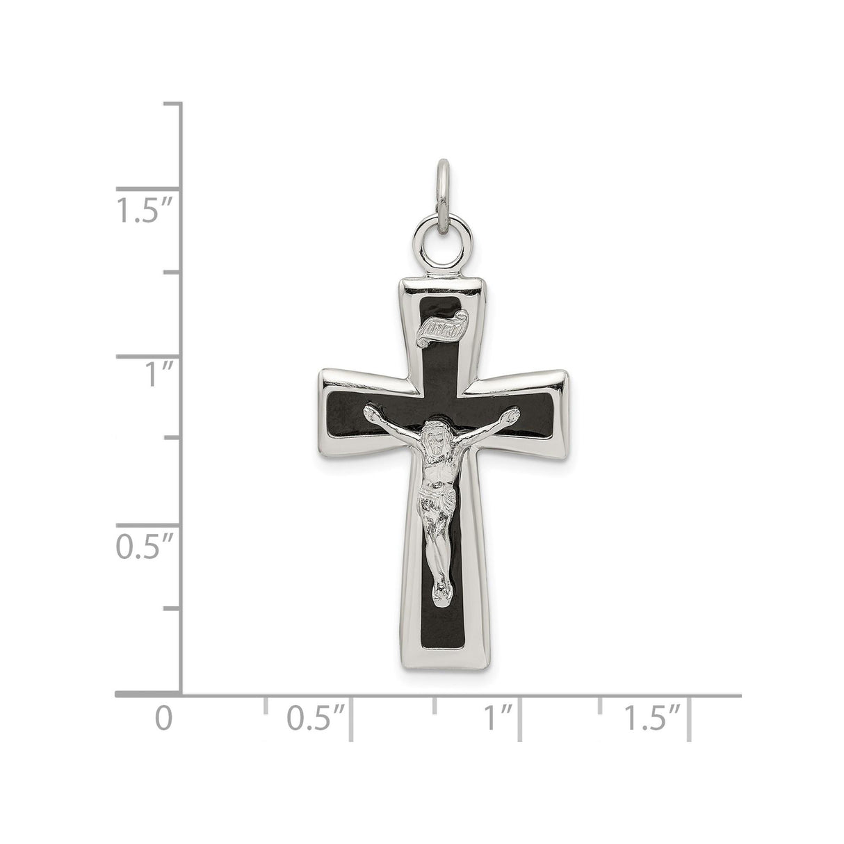 Sterling Silver Crucifix Pendant with Black Epoxy INRI Cross and High Relief Jesus