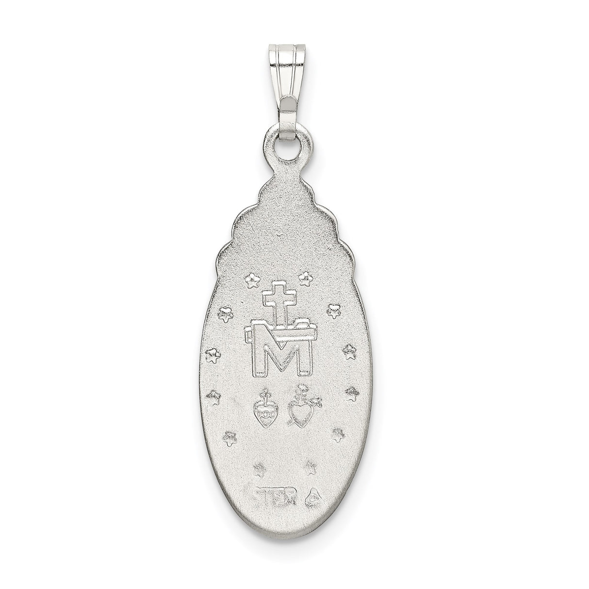 Sterling Silver Virgin Mary Oval Pendant with Halo and Clear Crystal Accents