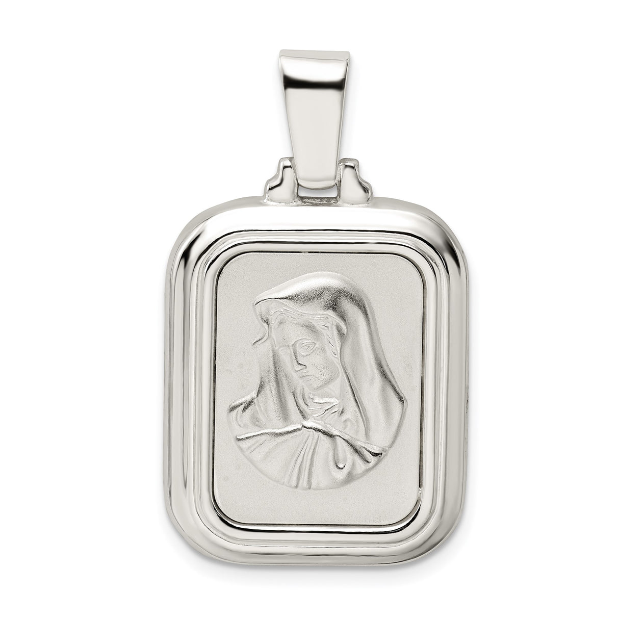 Sterling Silver Virgin Mary Pendant with Raised Image, Catholic Religious Medal for Women or Unisex Wear
