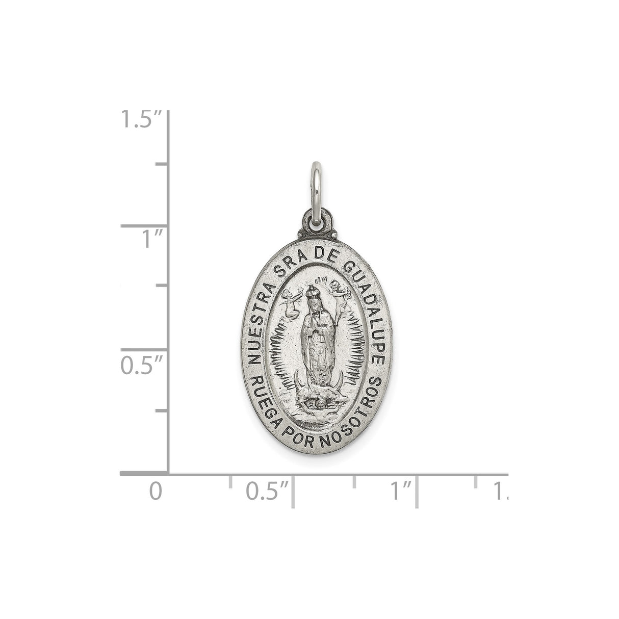 Sterling Silver Nuestra Señora de Guadalupe Pendant, Catholic Oval Medallion with Spanish Inscription