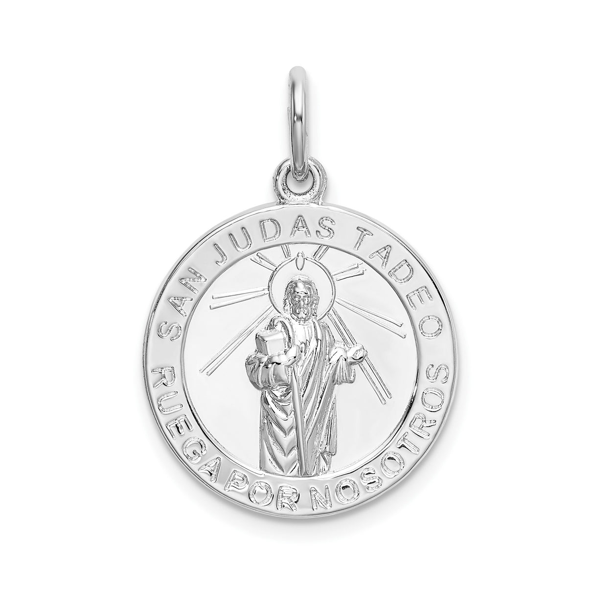 Sterling Silver Saint Jude Pendant Medallion, San Judas Tadeo Catholic Jewelry