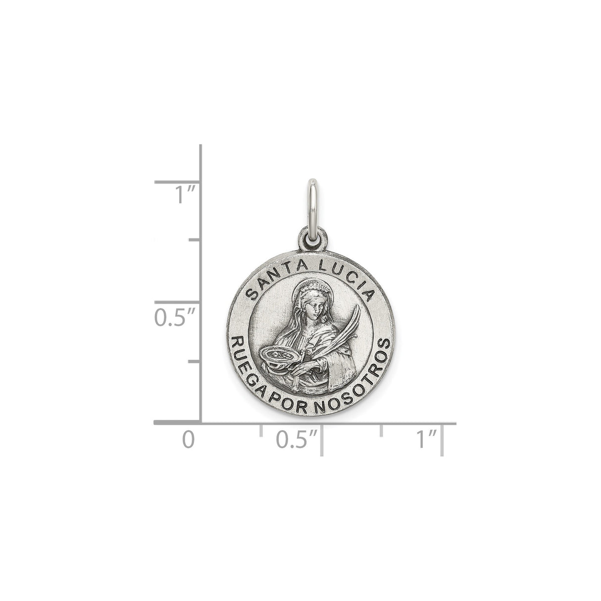 Sterling Silver Saint Lucia Pendant, Spanish Santa Lucia Medal, Christian Faith Jewelry