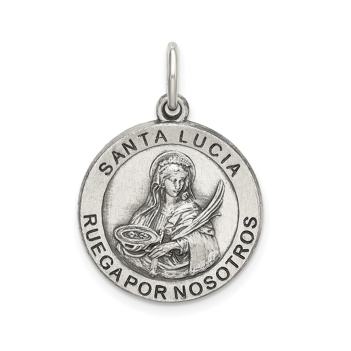 Sterling Silver Saint Lucia Pendant, Spanish Santa Lucia Medal, Christian Faith Jewelry