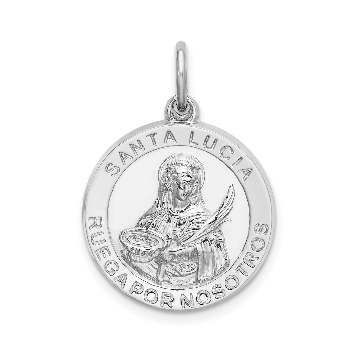 Sterling Silver Saint Lucia Pendant with Santa Lucia Ruega Por Nosotros Inscription