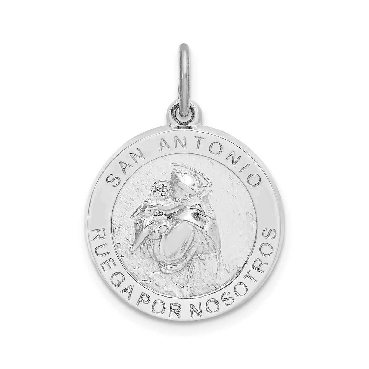 Sterling Silver Saint Anthony Round Pendant with Spanish Inscription for Men or Women