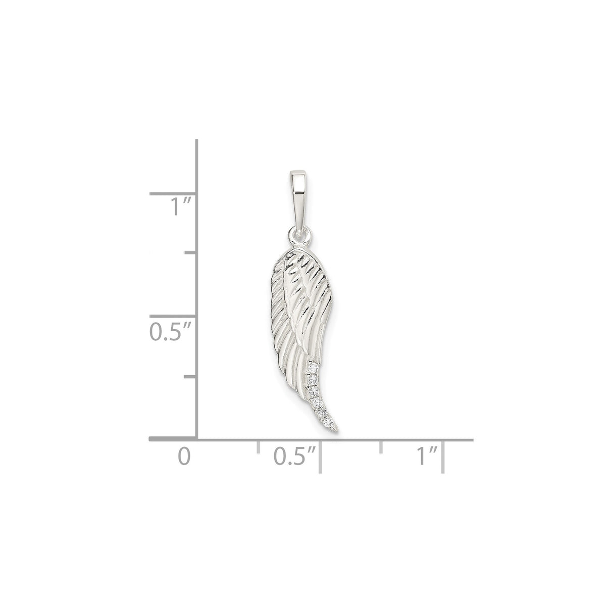 Sterling Silver Angel Wing Pendant with Cubic Zirconia, Feather Design, Faith and Remembrance Jewelry