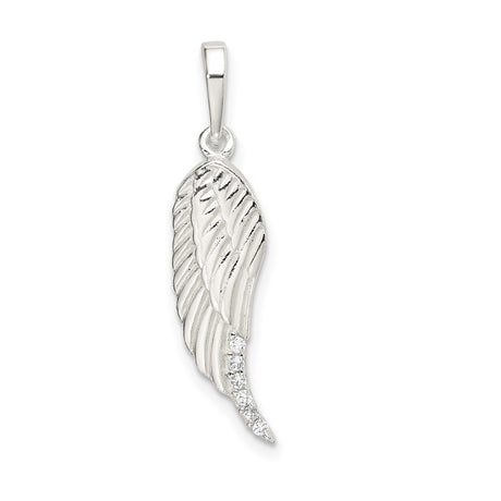Sterling Silver Angel Wing Pendant with Cubic Zirconia, Feather Design, Faith and Remembrance Jewelry