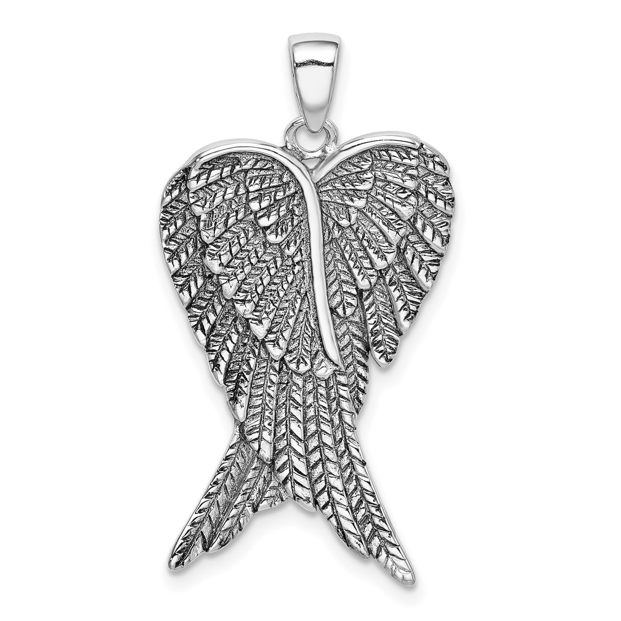 Sterling Silver Angel Wing Pendant with Detailed Feather Engraving, Christian Charm Jewelry
