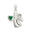 Sterling Silver Angel Pendant with Green Heart Cubic Zirconia, Guardian Charm for Women