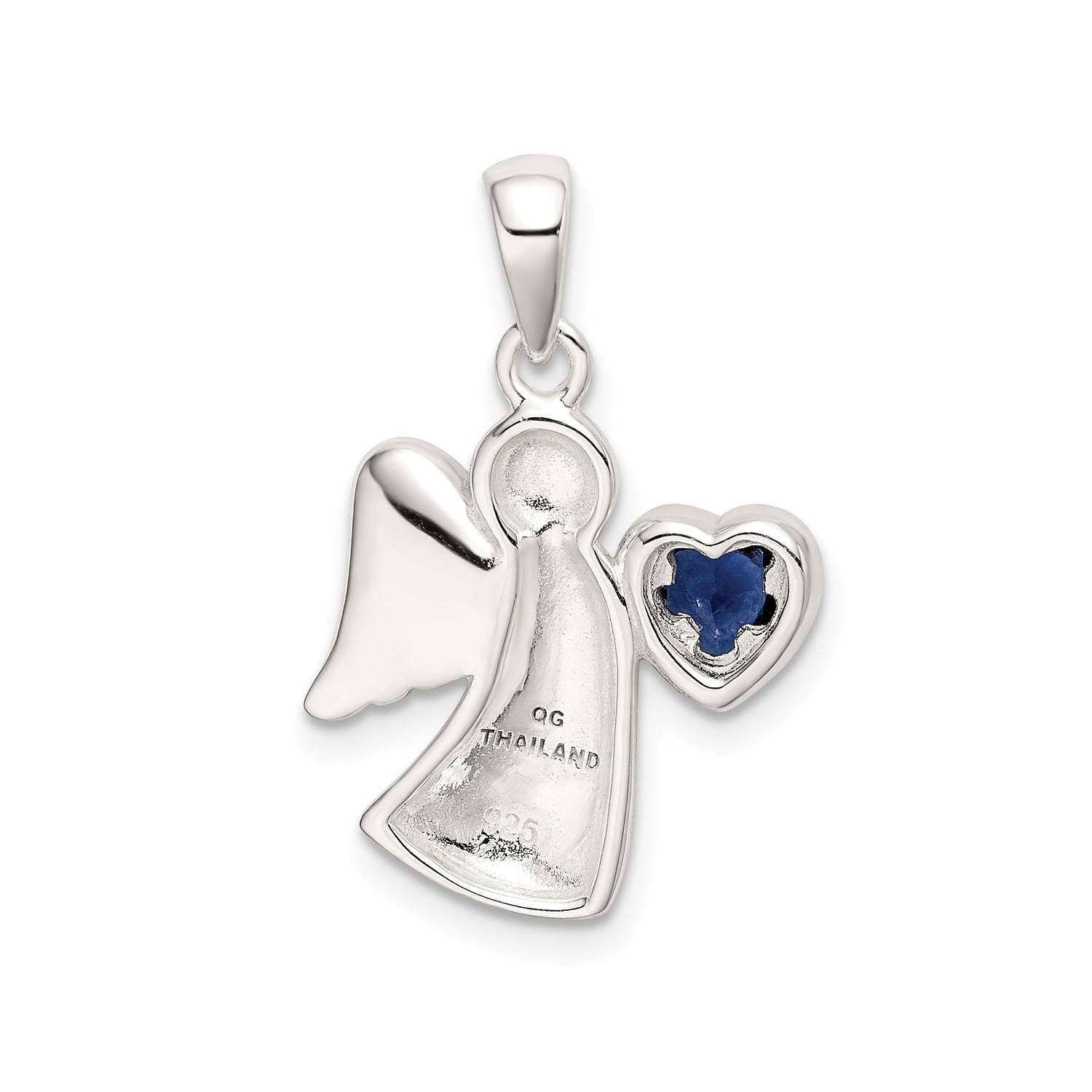 Sterling Silver Angel Pendant with Blue Cubic Zirconia Heart, Christian Faith Jewelry for Women