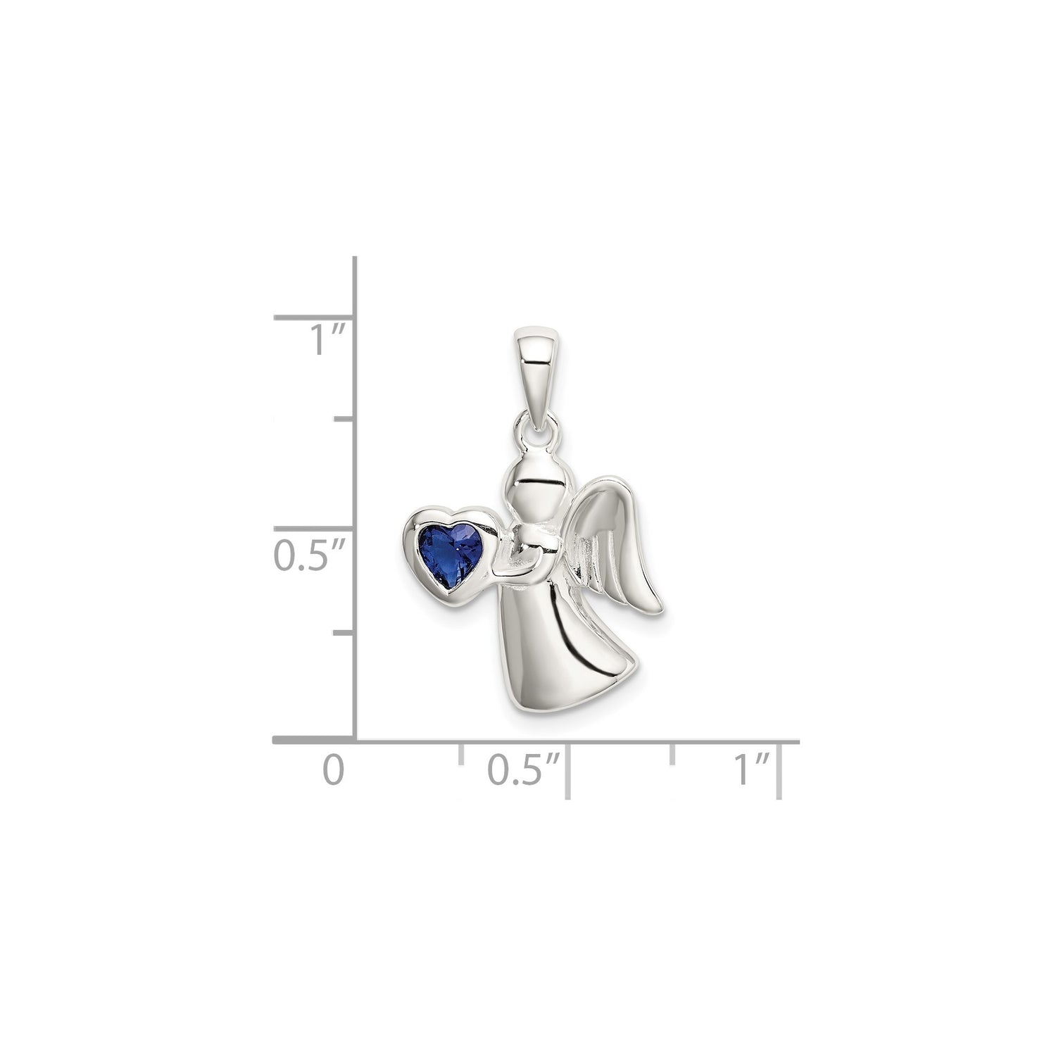 Sterling Silver Angel Pendant with Blue Cubic Zirconia Heart, Christian Faith Jewelry for Women