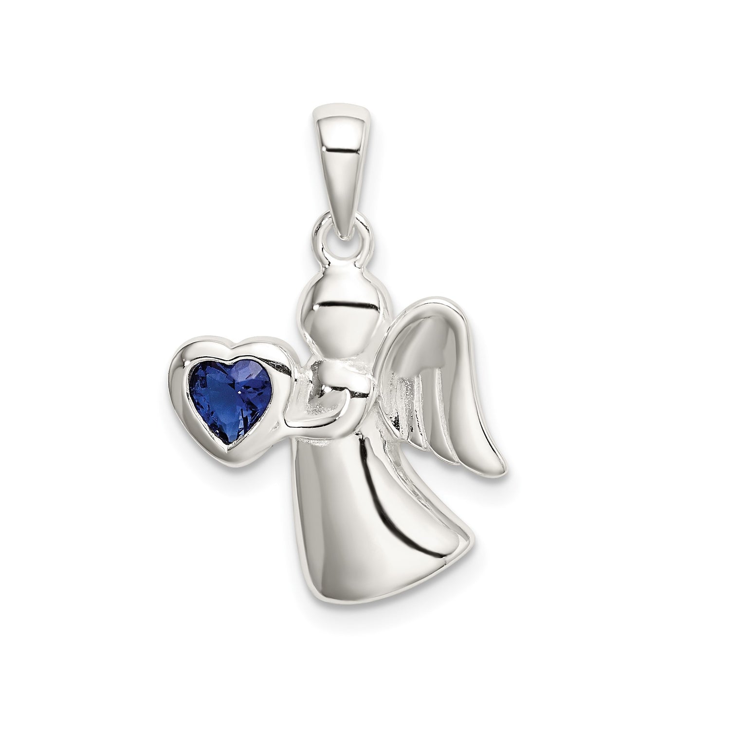 Sterling Silver Angel Pendant with Blue Cubic Zirconia Heart, Christian Faith Jewelry for Women