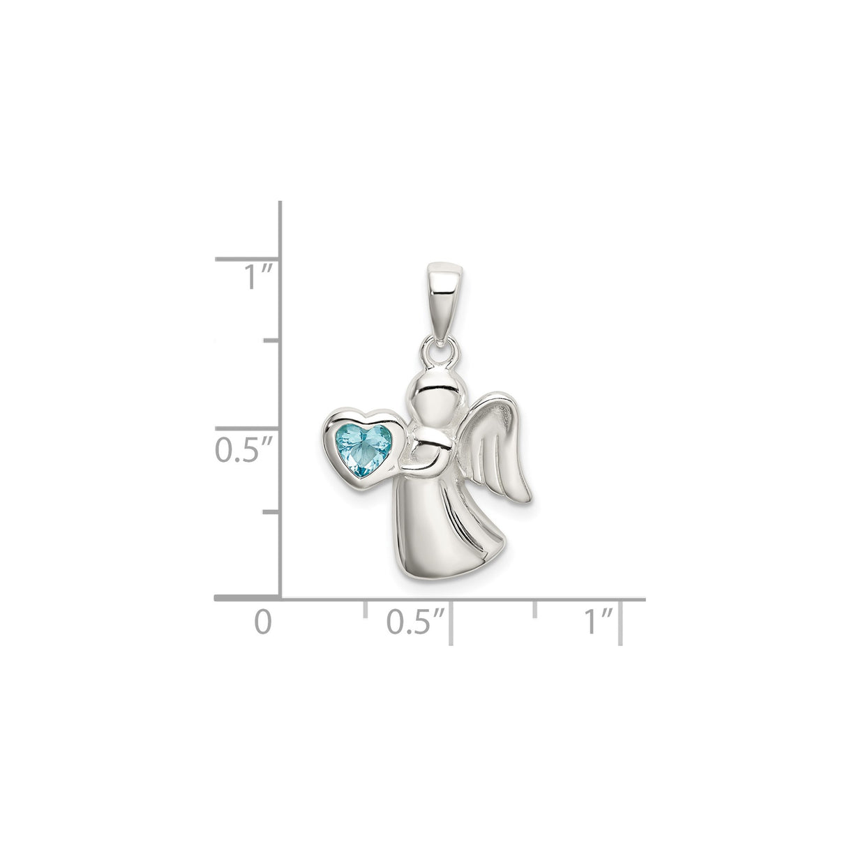 Sterling Silver Angel Pendant with Heart-Shaped Blue Cubic Zirconia, Wings and Faith Design for Women