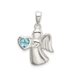 Sterling Silver Angel Pendant with Heart-Shaped Blue Cubic Zirconia, Wings and Faith Design for Women